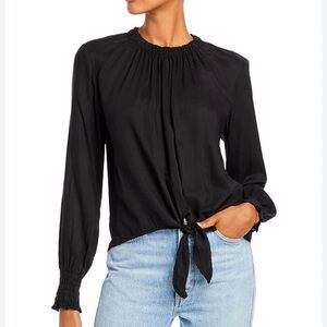 Bella Dahl smocked Black Tie Front Blouse